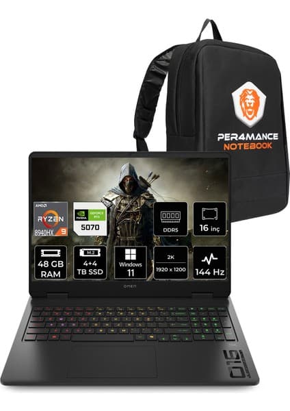 Hp Omen 16 Amd Ryzen 9 8940HX 48GB 4tb+4tb SSD RTX5070/8GB 16\