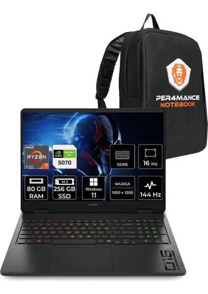 Hp Omen 16 Amd Ryzen Aı 7 350 80GB 256GB SSD RTX5070/8GB 16\