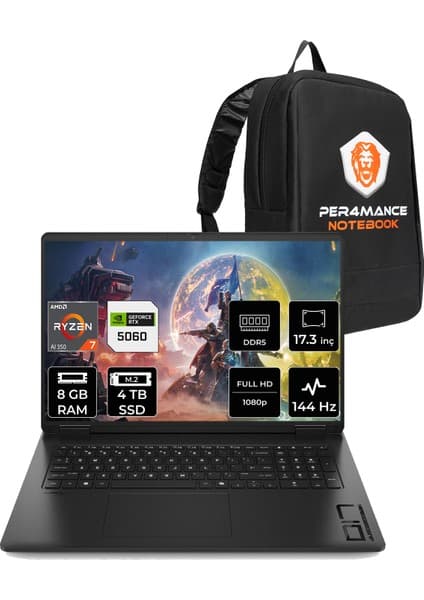 Hp Omen 17 Amd Ryzen Aı 7 350 8gb 4tb SSD RTX5060/8GB 17.3\