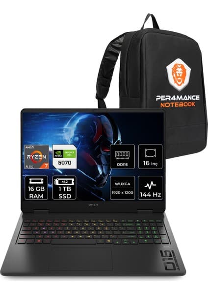 Hp Omen 16 Amd Ryzen Aı 7 350 16GB 1tb SSD RTX5070/8GB 16\