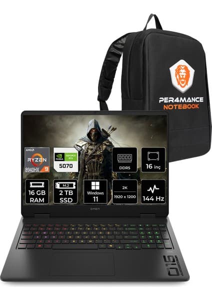 Hp Omen 16 Amd Ryzen 9 8940HX 16GB 2tb SSD RTX5070/8GB 16\