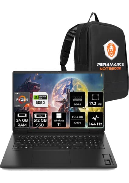 Hp Omen 17 Amd Ryzen Aı 7 350 24GB 512GB SSD RTX5060/8GB 17.3\