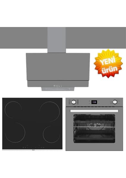 Ferre ve Afm Tech Marka / Greymo Vitro. Elektrikli Antrasit Ankastre Set ( MS261 + FM7710 +FM3407)