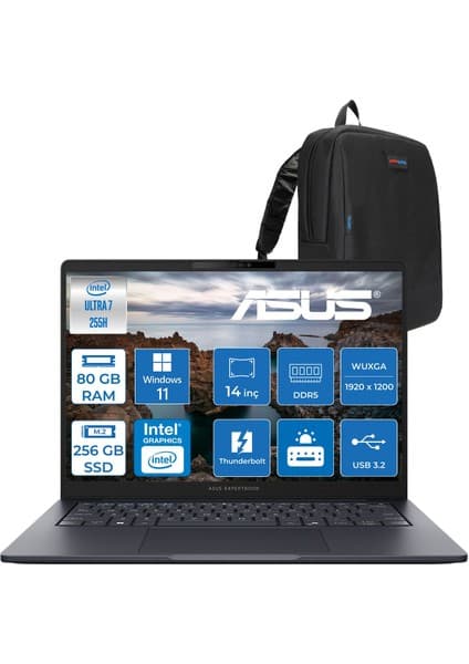 Asus Expertbook B5 B5405CCA-U716512B1D Intel® Core™ Ultra 7 255H Aı 80GB Ddr5 256GB SSD Intel® Arc™ Graphics 14\