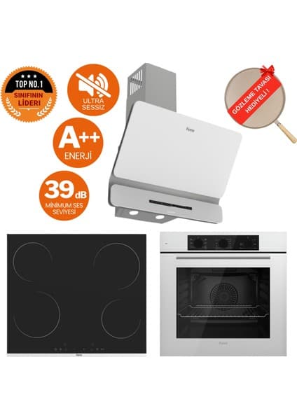 Ferre Luce Vitroseramik Elektrikli Ultra Sessiz Beyaz Ankastre Set (D081 - Sa + MS261 + QBL62CB )