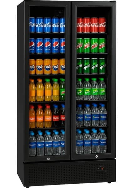 Marketcooler 900D2K Dikey 2 Kapılı Premium Siyah Şişe Soğutucu