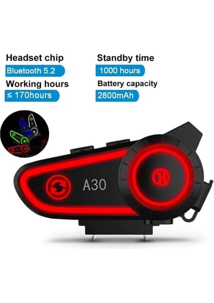 Eco Lounge A30 Motosiklet Kask Kulaklık Intercom Işıklı 2 Eşleşme Özellikli