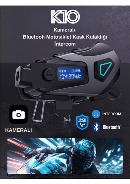 Howear K10 Dvr Kameralı Intercom Bluetooth Motosiklet Kask Kulaklığı Kameralı Intercom Kulaklık
