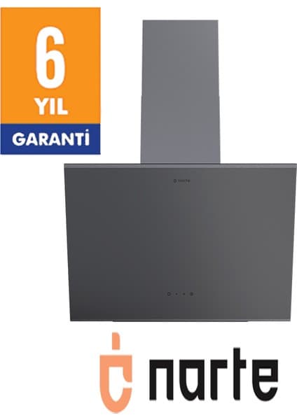 Narte -H20060S 60 cm Gri Cam Inox Çıtalı Eğimli Davlumbaz - 6 Yıl Garantili