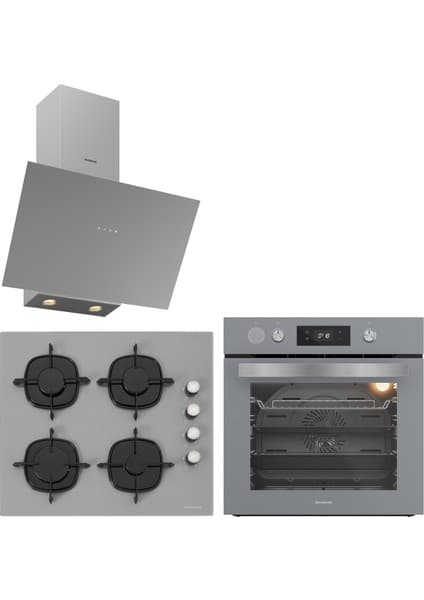 Silverline Gri Cam Ankastre Set BO65P4S01-CS5700E6S01-3481 Flam Gri (Buhar ve Airfryer Özellikli Fırın)