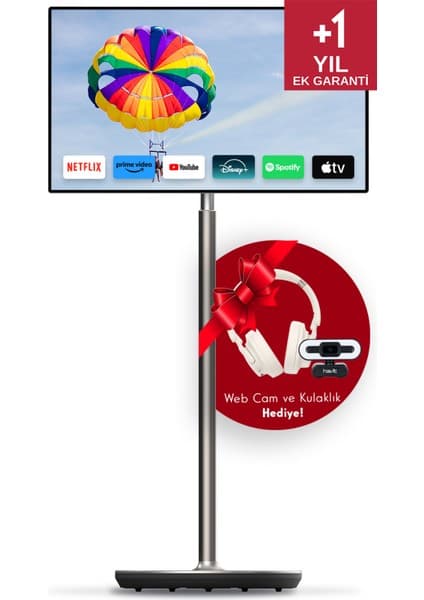 THOMSON Go Plus + Kulaküstü Kulaklık ve Webcam Hediyeli Hareketli Taşınabilir Android 32" 81 Ekran 4K Ultra Hd Dokunmatik, Döndürülebilir, Tekerlekli, Dahili Hoparlörlü Tablet 32UE5M45