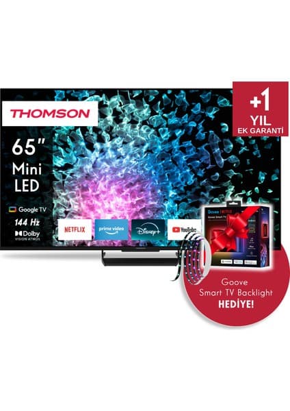 THOMSON 65" 164 Ekran + Govee Tv Arkası LED Şerit Hediyeli 4K Ultra Hd Miniled Google Tv 65MG7C15