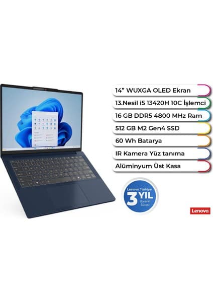 Lenovo Ideapad Slim 3 Intel I5 13420H 16GB 512 GB Freedos 14 Inç OLED Ekran 83K0001GTR