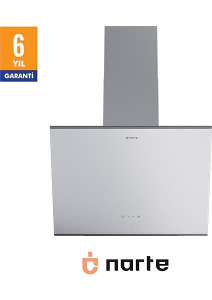 Narte -H20060W 60 cm Beyaz Cam Inox Çıtalı Eğimli Davlumbaz - 6 Yıl Garantili