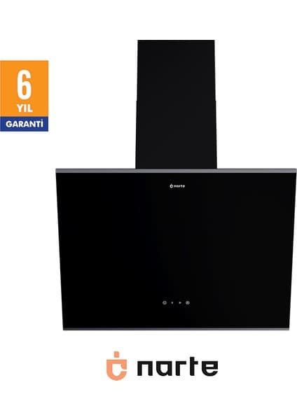 Narte -H20060BX 60 cm Siyah Cam Inox Çıtalı Eğimli Davlumbaz - 6 Yıl Garantili