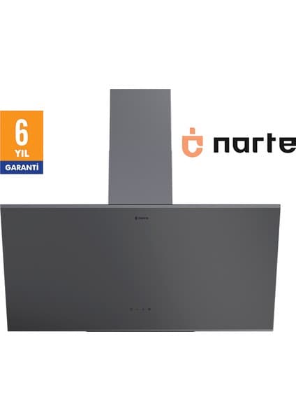 Narte -H20090SX 90 cm Gri Cam Inox Çıtalı Eğimli Davlumbaz - 6 Yıl Garantili