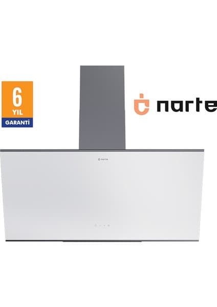 Narte -H20090W 90 cm Beyaz Cam Inox Çıtalı Eğimli Davlumbaz - 6 Yıl Garantili
