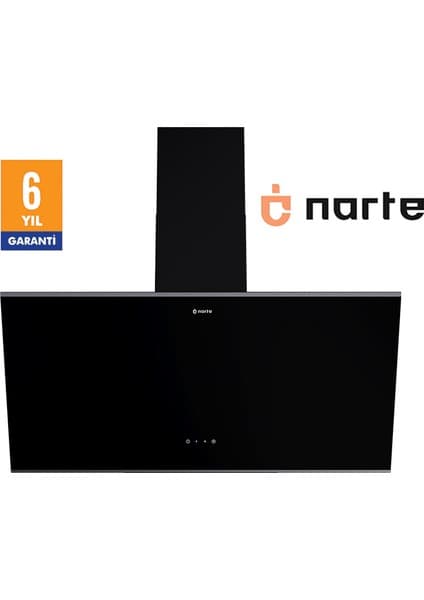 Narte -H20090BX 90 CM Siyah Cam Inox Çıtalı Eğimli Davlumbaz - 6 YIL GARANTİLİ