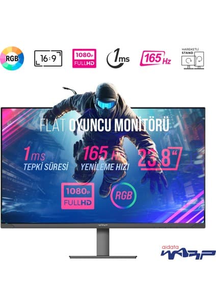 Warp WRP24-165-B 23.8" 165HZ 1ms Rgb Flat (Hdmı + Display Port) Freesync + G-Sync Full Hd Oyuncu Monitörü
