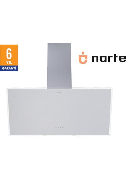 Narte -H20190W 90CM Beyaz Cam Eğimli Davlumbaz - 6 Yıl Garantili