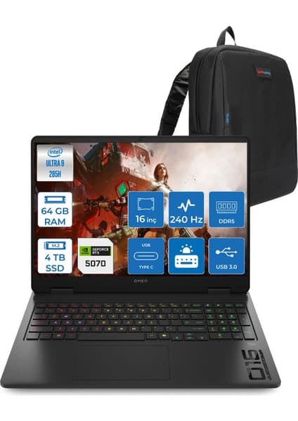 Hp Omen Slim Intel® Core Ultra 9 285H Aı Ddr5 64GB 4tb SSD 8GB/RTX5070 16\