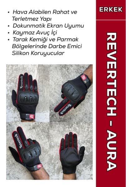 Motokit Revertech Aura Kırmızı XL - Dokunmatik Ekran Uyumlu Motosiklet Eldiveni (Erkek)