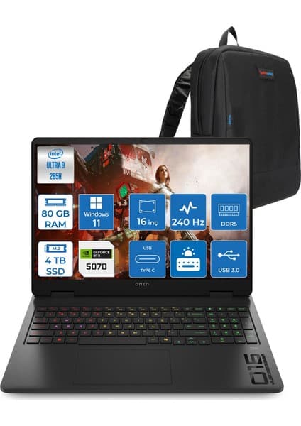 Hp Omen Slim Intel® Core Ultra 9 285H Aı Ddr5 80GB 4tb SSD 8GB/RTX5070 16\