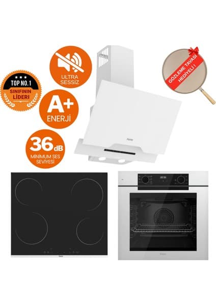 Ferre Fryart & Flowart Olio Sessiz Davlumbaz Elektrikli Beyaz Ank. Set (D064-SA + MS261 + QEP63CB)