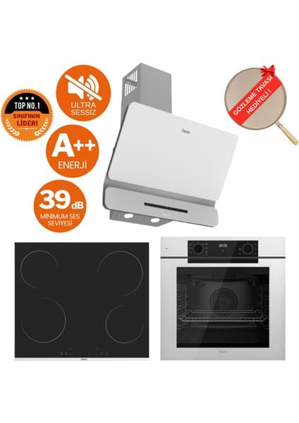 Ferre Fryart & Flowart Monza Sessiz Davlumbaz Elektrikli Beyaz Ank. Set (D081-SA + MS261 + QEP63CB)