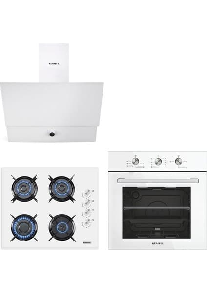 Kumtel Beyaz Cam Ankastre Set