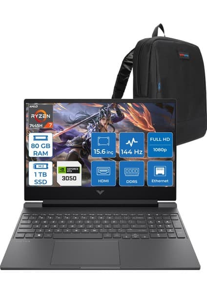 Hp Victus Gaming Amd Ryzen 7-7445HS 80GB Ddr5 1tb SSD Rtx 3050/4GB 15.6\