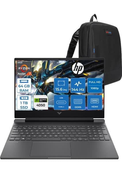 Hp Victus Gaming Amd Ryzen 7-7445HS 64GB Ddr5 1tb SSD Rtx RTX4050/6GB 15.6\