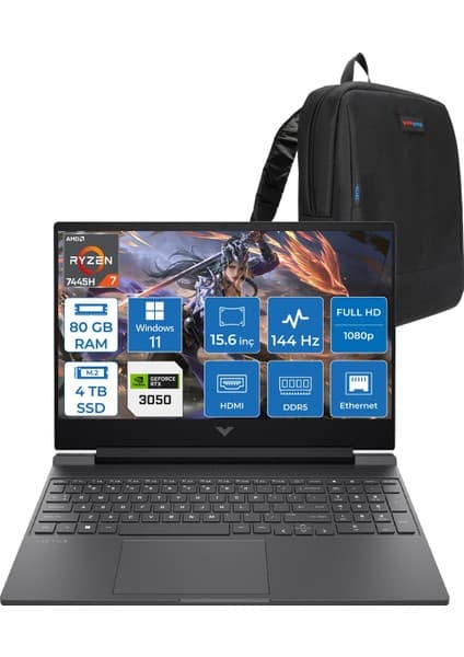 Hp Victus Gaming Amd Ryzen 7-7445HS 80GB Ddr5 4tb SSD Rtx 3050/4GB 15.6\