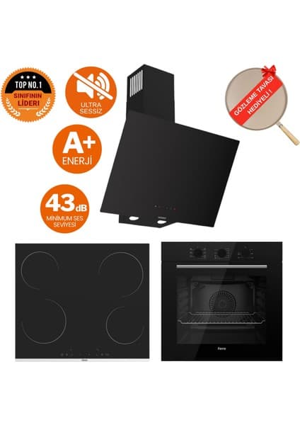 Ferre Flowart Kappa Silenart Ultra Sessiz Siyah Ankastre Set ( D077-SA + QBL62CS + MS261 )