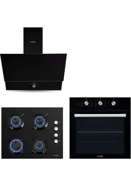 Kumtel Siyah Cam Ankastre Set