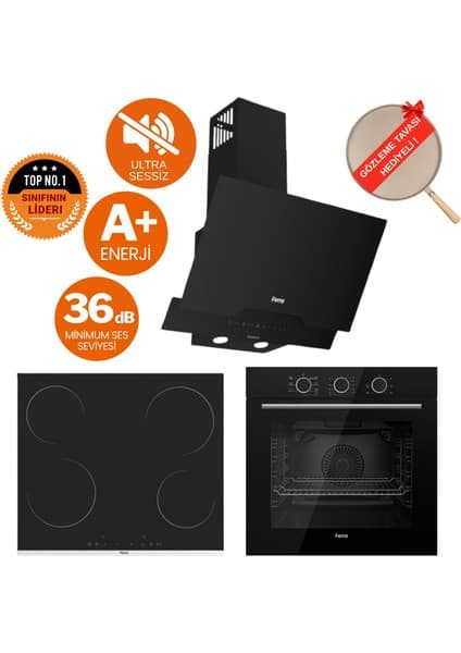 Ferre Fryart&flowart Quantum Sessiz Davlumbaz Elektrikli Siyah Ank. Set (D063-SA + MS261 + QXE62CS)