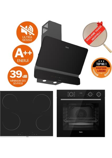 Ferre Fryart&buharlı Omega Sessiz Davlumbaz Elektrikli Siyah Ank. Set (D080-SA + MS261 + XE64CS )