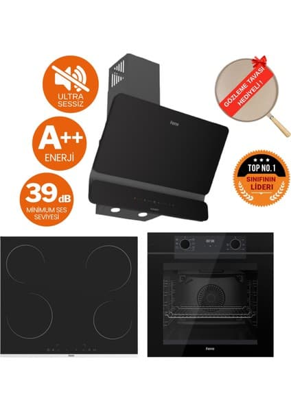 Ferre Fryart&flowart Argio Sessiz Davlumbaz Elektrikli Siyah Ank. Set (D080-SA + MS261 + QEP63CS)