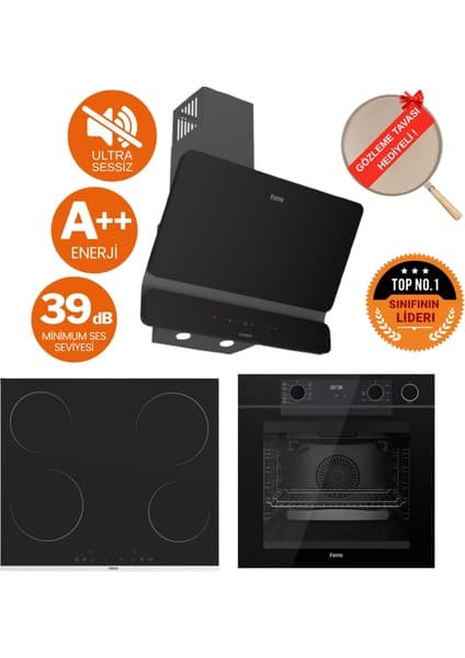 Ferre Fryart&buharlı Bodiy Sessiz Davlumbaz Elektrikli Siyah Ank. Set (D080-SA + MS261 + QEP64CS)
