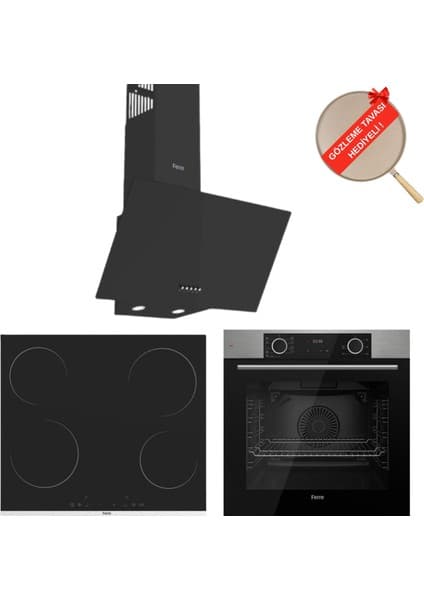 Ferre Fryart&flowart Marvento Vitroseramik Elektrikli 3'lü Siyah Ank. Set (D086 + MS263 + XE63MI)