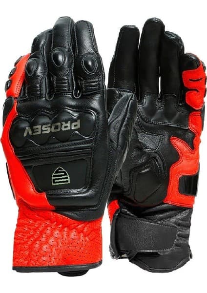 Ebakbak Motosiklet Eldiveni Carbon Titanium Full Koruma Deri Leather Motorcu Eldiven Kırmızı