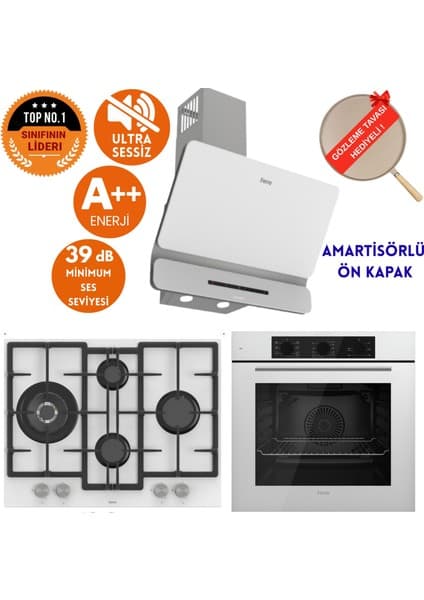 Ferre Silenart Vello Ultra Sessiz Beyaz Ankastre Set ( D081 -Sa + ED076-WFA Wok + QBL62CB )