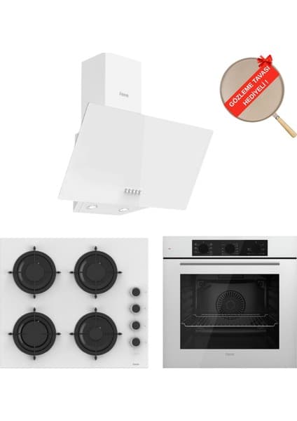 Ferre Flowart Yeni Seri Solia Beyaz Ankastre Set ( D087 + CS206-FA + QBL62CB )