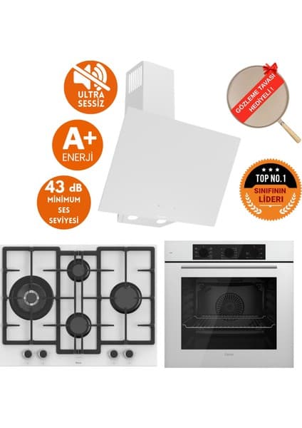 Ferre Silenart Vitta Ultra Sessiz Beyaz Ankastre Set ( D078 -Sa + ED076-WFA -Wok + QBL62CB )