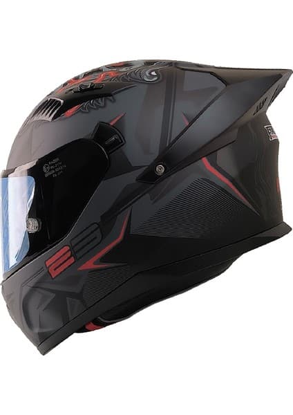 Motoanl Motosiklet Kask Ece 22.R06 Double Vizörlü Full Face Spoiler Motor Kaskı Beast Black