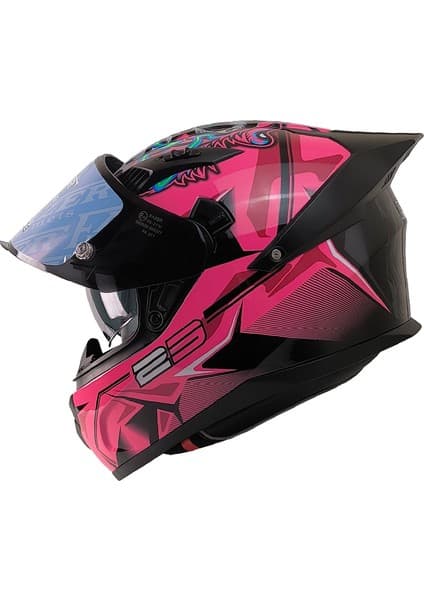 Motoanl Motosiklet Kadın Kaskı Ece 22.R06 Double Vizörlü Full Face Motor Kask Beast Pink 7