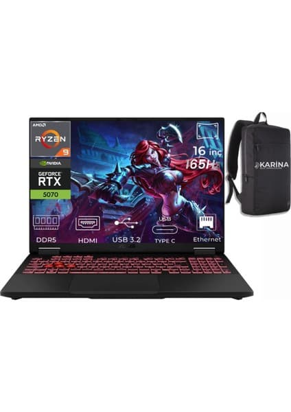 Asus Tuf Gaming A16 Ryzen 9 8940HX FA608PP-QT031-16 48GB 2tb+2tb RTX5070 8gb Freedos 16\