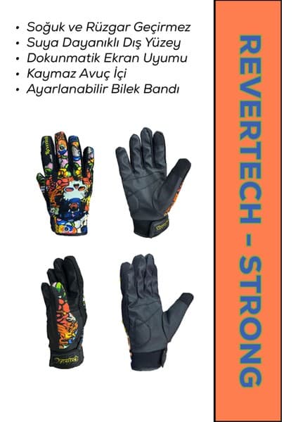 Motokit Revertech Strong Monster / Su ve Rüzgar Geçirmez Kışlık Motosiklet Eldiveni