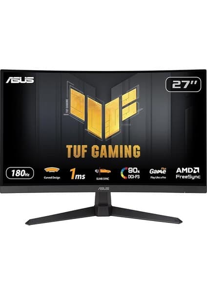 Yenibağ Tuf Gaming VG27VQ3B 27 Kavisli Fast Va Freesync 1920X1080 1ms 180HZ Dp HDMI mm Vesa 3 Yıl Elmb Sync, 90% Dcı-P3 Monitör