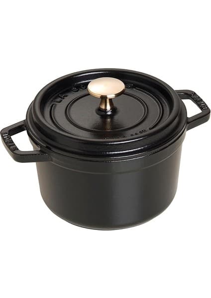 Misda Store 16 cm Dökme Demir Yuvarlak Kızartma Tavası/Güveç (1.2 L, Siyah)